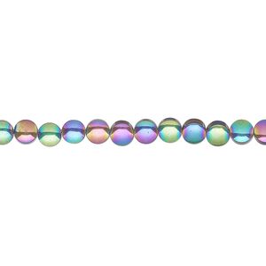 Hemalyke™ 1pkg1, electroplated flat round bead 15.5-16 inch 4mm