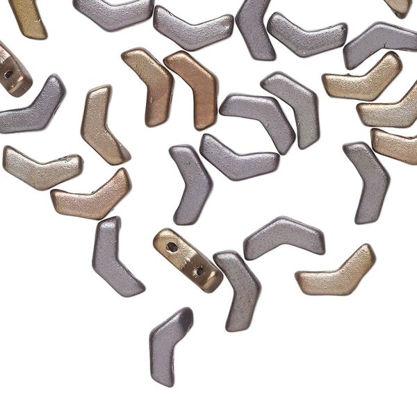 Bead, Preciosa, Czech pressed glass, opaque satin grey, 8.5x4.5mm double-drilled chevron. Sold per pkg of 30. image number 0