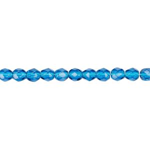 Bead, Czech fire-polished glass, dark aqua, 4mm faceted round. Sold per pkg of 1,200 (1 mass).