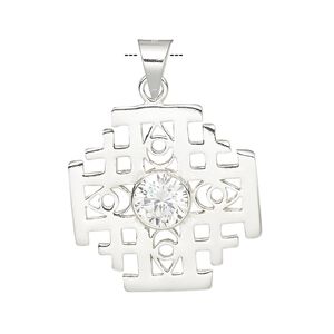 Pendant, sterling silver and cubic zirconia, clear, 25mm single-sided cross. Sold individually.