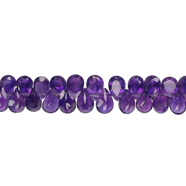 Amethyst 1pkg1, hand-cut top-drilled faceted flat teardrop bead natural B grade, 5 inch 5x4mm-7x5mm image number 0