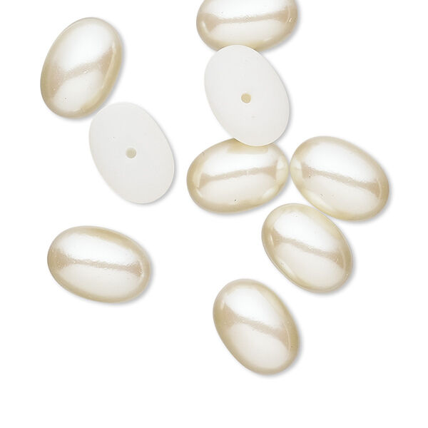 Cabochon, vintage Japanese acrylic pearl, ivory, 14x10mm half-drilled non-calibrated oval. Sold per pkg of 10. image number 0