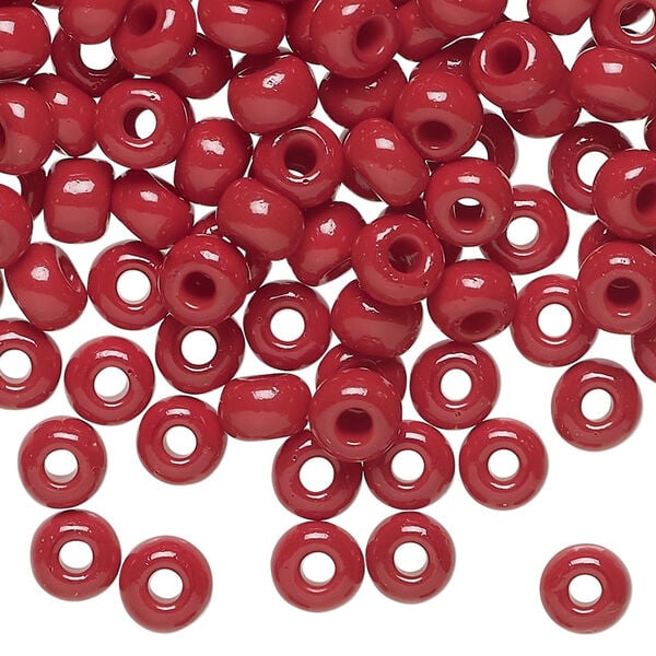 Seed bead, Preciosa Ornela, glass, opaque red coral, #2 rocaille. Sold per 50-gram pkg. image number 0