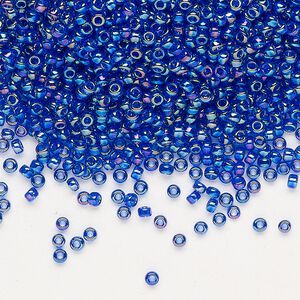 Seed bead, Miyuki, glass, pkg/25g, #11 rocaille, translucent rainbow cobalt (RR-177).