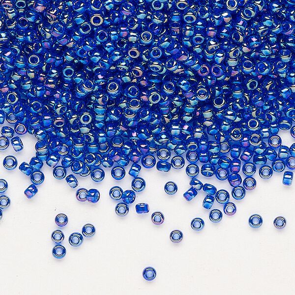 Seed bead, Miyuki, glass, pkg/25g, #11 rocaille, translucent rainbow cobalt (RR-177). image number 0