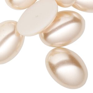 Cabochon, vintage Korean acrylic pearl, peach, 25x18mm half-drilled non-calibrated oval. Sold per pkg of 12.