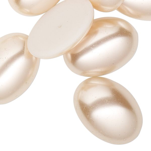 Cabochon, vintage Korean acrylic pearl, peach, 25x18mm half-drilled non-calibrated oval. Sold per pkg of 12. image number 0