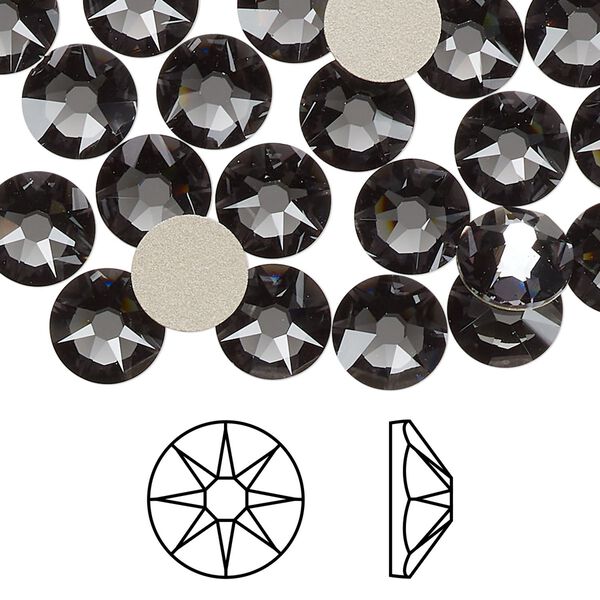 Flat back 144pk graphite foil back, Swarovski® 8.412-8.672mm rose round SS40 2088 image number 0