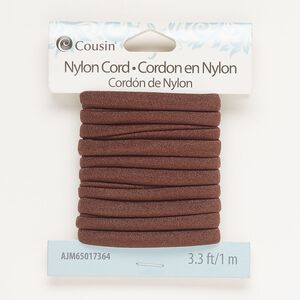 Cord, nylon, brown, 6mm flat. Sold per pkg of 1 meter.