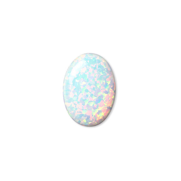 Cabochon, "opal" (silica and epoxy) (man-made), white, 18x13mm calibrated oval. Sold individually. image number 0