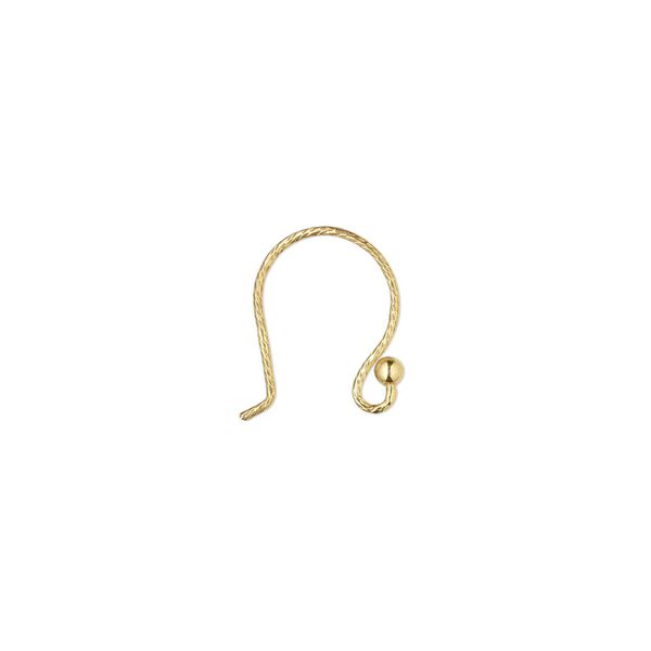 Ear wire fishhook 1pkg2 sterling silver, 13mm diamond-cut / 2mm ball / open loop, 21 gauge "vermeil" 1 pair image number 0