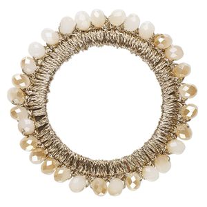 Focal, glass / nylon / steel, gold, 45mm beaded open round. Sold per pkg of 4.