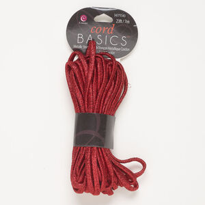 Cord, elastic 1pkg1, metallic red, 6mm textured flat, 23 feet.