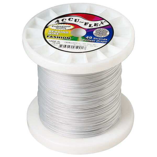 Beading wire, Accu-Flex®, nylon and stainless steel, pearl, 49 strand, 0.024-inch diameter. Sold per 1,000-foot spool. image number 0