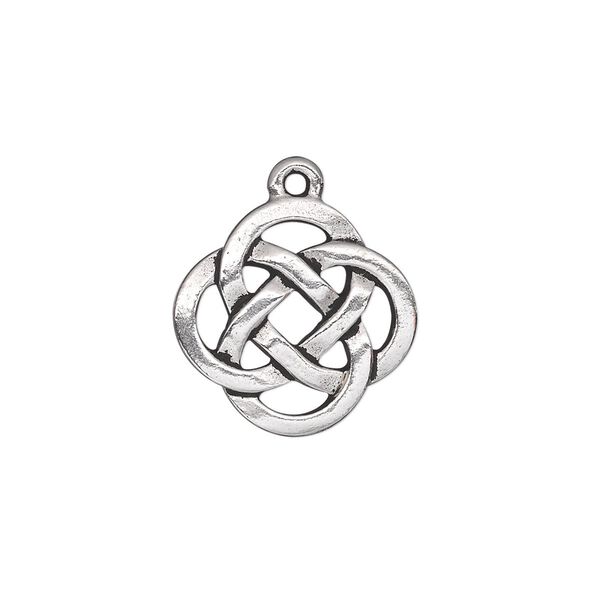 Drop, TierraCast®, antique silver-plated pewter (tin-based alloy), 17.5mm double-sided open Celtic knot. Sold per pkg of 20. image number 0