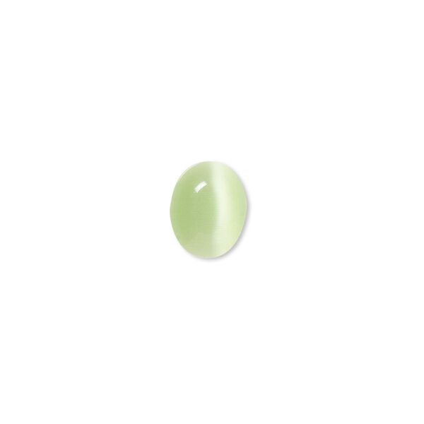 Cabochon, cat's eye glass (fiber optic glass), light green, 10x8mm calibrated oval, quality grade. Sold per pkg of 10. image number 0