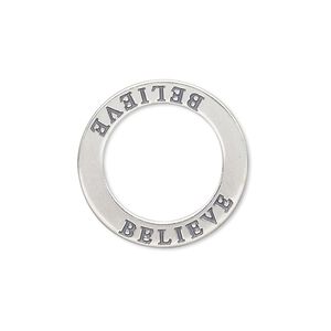 Charm, sterling silver, 22mm double-sided open round with "BELIEVE." Sold individually.
