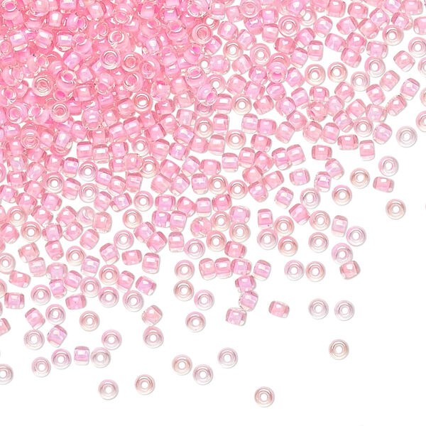 Seed bead, TOHO BEADS®, glass, pkg/7.5g, #11 round, opaque rainbow hot pink-lined crystal clear (TR-11-191B). image number 0