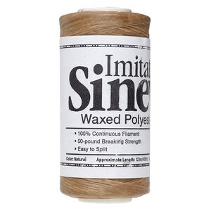 Cord, imitation sinew and waxed polyester, natural, 2mm diameter, 50-pound test. Sold per 400-foot spool.