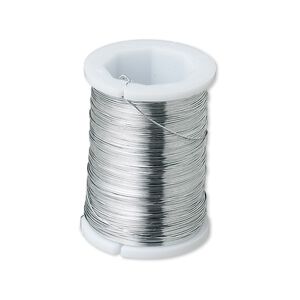 Wire, silver-plated steel, round, 31 gauge. Sold per pkg of (2) 24-yard spools.