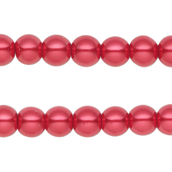 Bead, glass pearl, red, 7-8mm round. Sold per pkg of (2) 15-inch strands, approximately 100 beads. image number 0