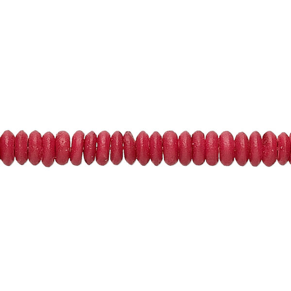 Bead, bone (dyed), red, 5x2mm rondelle, Mohs hardness 2-1/2. Sold per 15-1/2" to 16" strand. image number 0