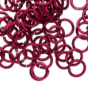 Jump ring, anodized tempered aluminum, red, 10mm round, 7.2mm inside diameter, 15 gauge. Sold per pkg of 100.