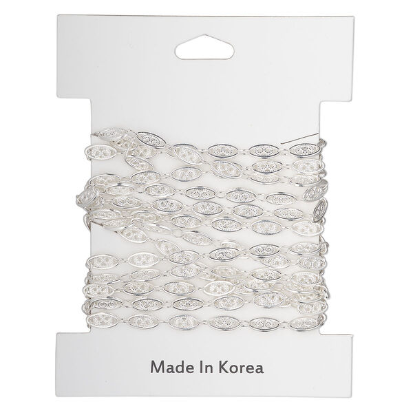 Chain, silver-plated "pewter" (zinc-based alloy), 4mm filigree. Sold per pkg of 5 feet. image number 1