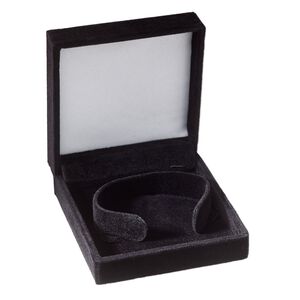 Box, bangle, flocked velveteen, black and white, 3-1/2 x 3-1/2 x 1-1/4 inch square. Sold individually.