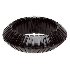 Bracelet, bangle, plastic and vinyl, black, 28mm wide with stripe design, 2-1/2 inch inside diameter. Sold individually.