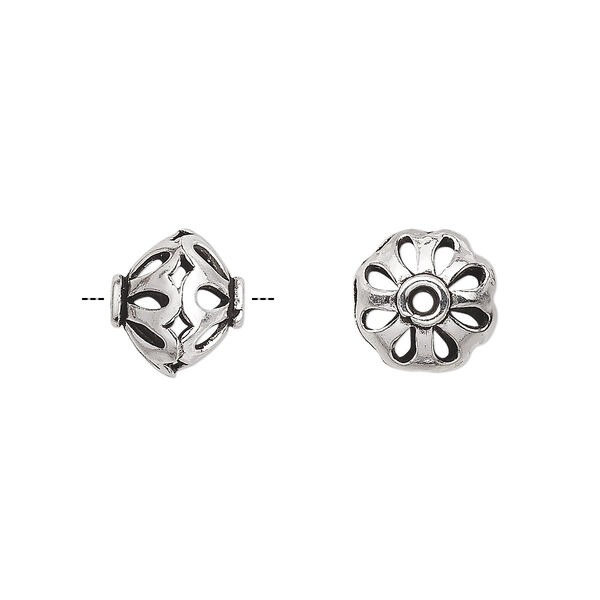 Bead, antiqued sterling silver, 11x10mm saucer with cutout design. Sold individually. image number 0