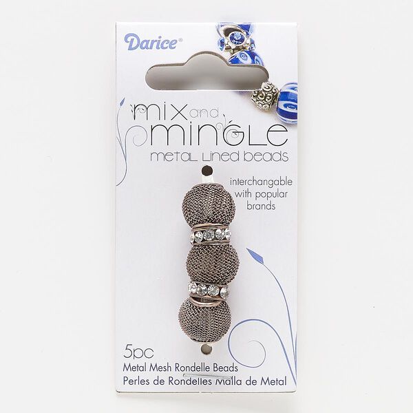 Bead, glass rhinestone with antique bronze-finished steel and "pewter" (zinc-based alloy), clear, 12x4mm rondelle and 14x11mm-14x13mm mesh rondelle, 5mm hole. Sold per pkg of 5. image number 0