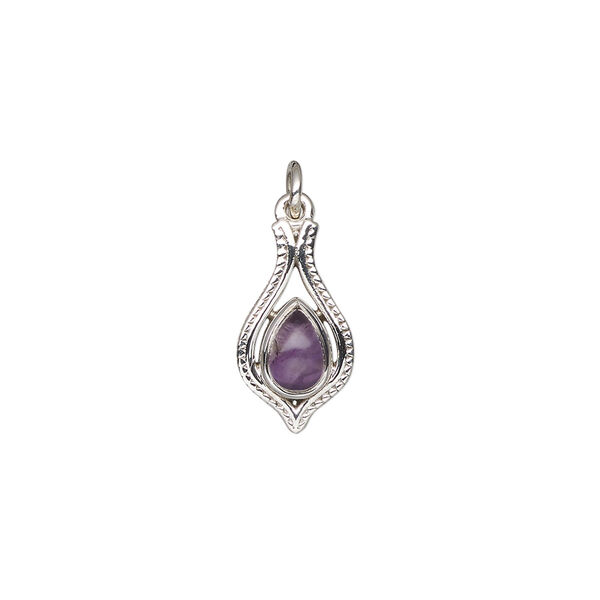 Amethyst / sterling silver 1pkg1, open beaded teardrop drop natural antiqued 15x9mm image number 1