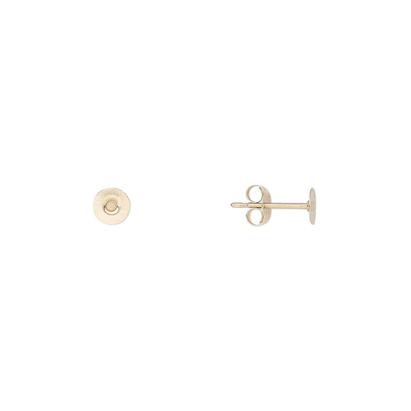 Earstud, 14Kt gold, 4mm flat pad, earnuts included. Sold per pair. image number 0