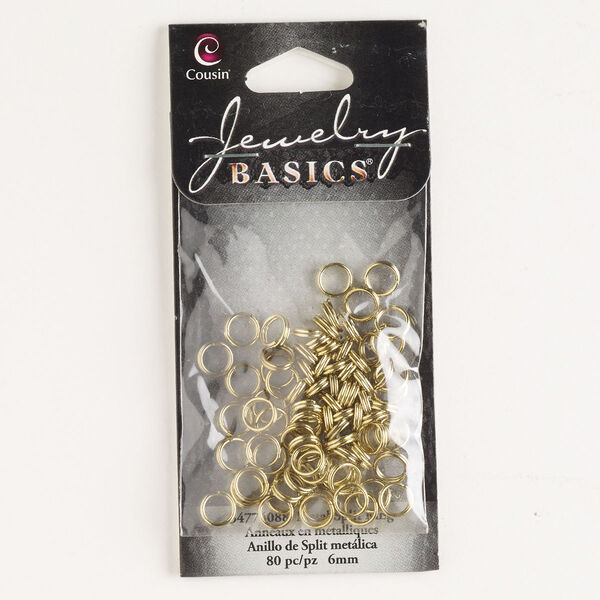 Split ring, gold-finished steel, 6mm round. Sold per pkg of 80. image number 0