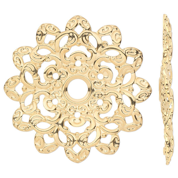 Focal, gold-plated steel, 46x46mm single-sided wavy flower. Sold per pkg of 6. image number 0