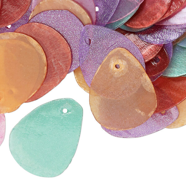 Drop, Capiz shell (coated), mixed colors, 20x16mm teardrop, Mohs hardness 3-1/2. Sold per pkg of 100. image number 0
