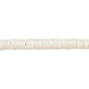 Bead, coconut shell (bleached / waxed), white, 5-6mm hand-cut heishi. Sold per pkg of (2) 24-inch strands.
