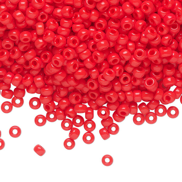 Seed bead, Miyuki, glass, pkg/50g, #8 rocaille, opaque vermillion red, (RR-407). image number 0