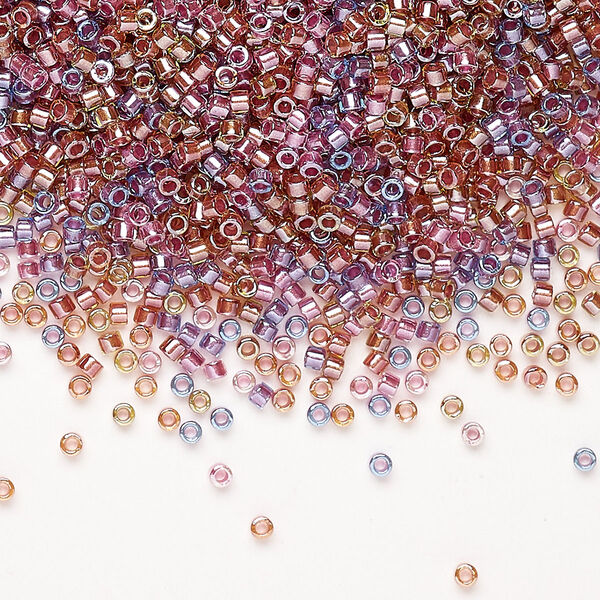 Seed bead, Miyuki Delica®, glass, pkg/7.5g, #11 round, transparent inside dyed color purple/salmon mix (DB0982). image number 0