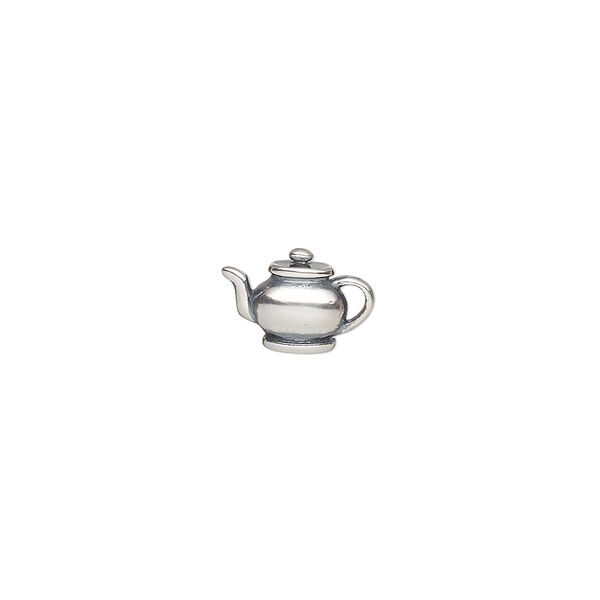 Charm, antiqued sterling silver, 11x7.5mm 2-sided teapot. Sold individually. image number 0
