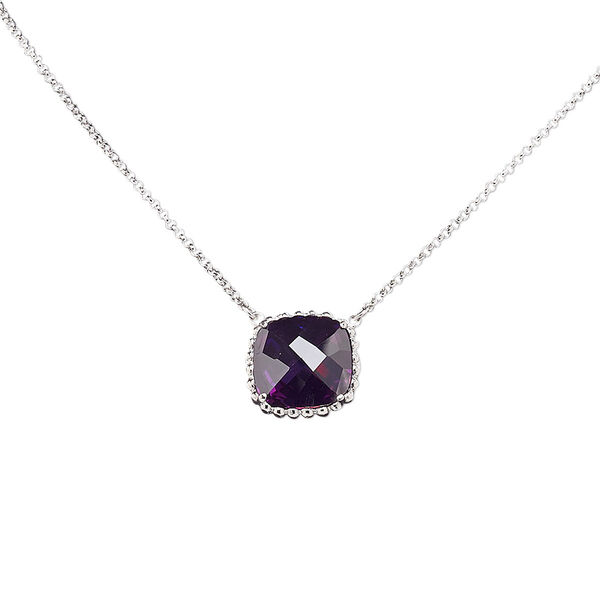 Necklace, glass and rhodium-plated brass, purple, 17x17mm beaded square, 16 inches with lobster claw clasp. Sold individually. image number 0