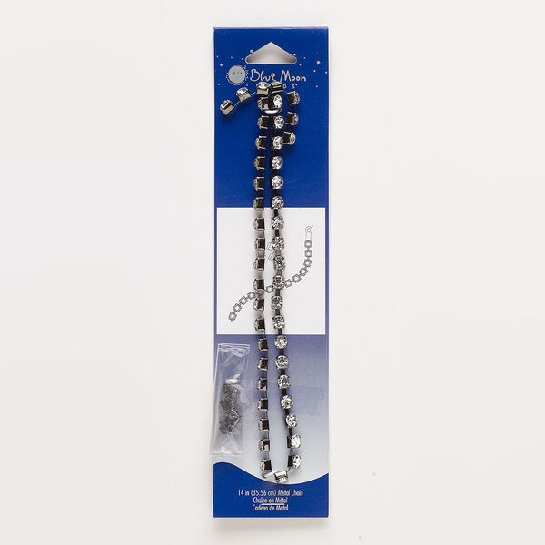 Cupchain, glass and gunmetal-finished "pewter" (zinc-based alloy), clear, 5mm wide. Sold per pkg of 14 inches. image number 0