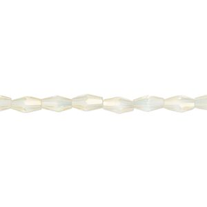 Bead, glass, crystal AB, 6.5x3.5mm long bicone. Sold per 15-1/2 to 16-inch strand.