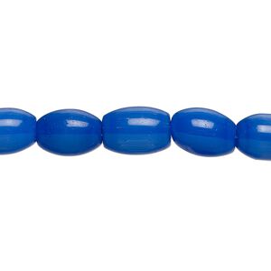 Bead, fiber optic glass, pkg/14 inch, opaque dark cobalt blue, 11x8mm center-drilled oval.