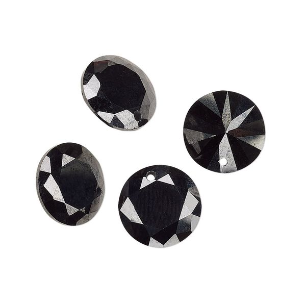 Drop, cubic zirconia, opaque black, 12mm hand-faceted round, Mohs hardness 8-1/2. Sold per pkg of 4. image number 0