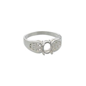 Ring, Sure-Set™, sterling silver, filigree band with 7x5mm 4-prong oval setting, size 8. Sold individually.
