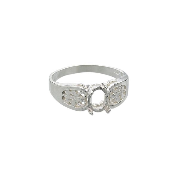 Ring, Sure-Set™, sterling silver, filigree band with 7x5mm 4-prong oval setting, size 8. Sold individually. image number 0