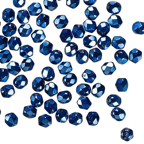 Czech fire-polished glass 1pkg120, faceted round bead opaque carmen dark blue 4mm image number 0