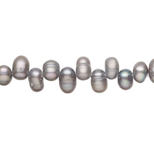 Freshwater pearl 1pkg1, top-drilled rice, 14 inch slate 6x4mm-9x5mm cultured